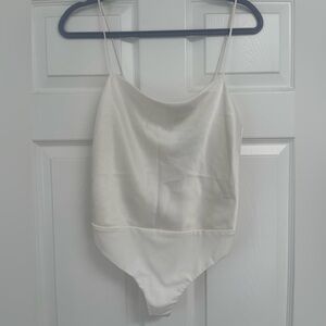 Alice + Olivia Harmon White Satin Bodysuit